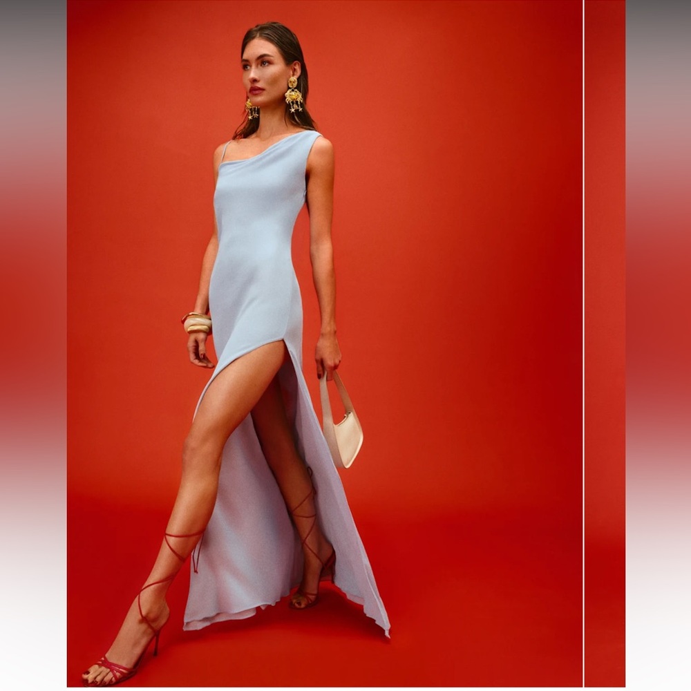 Reformation One-Shoulder Light Blue Dress